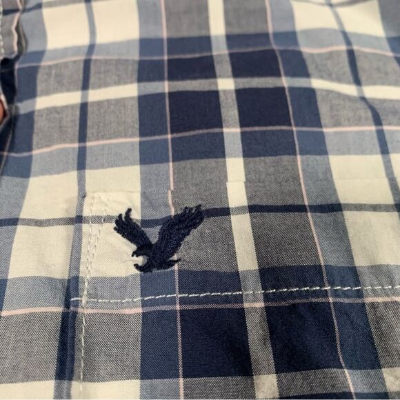 AMERICAN EAGLE Blue Plaid Long Sleeve Button Down Athletic Fit Shirt Small #851 - Picture 3 of 8